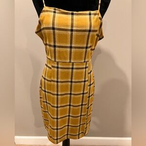 Gold and Brown Plaid Mini Dress